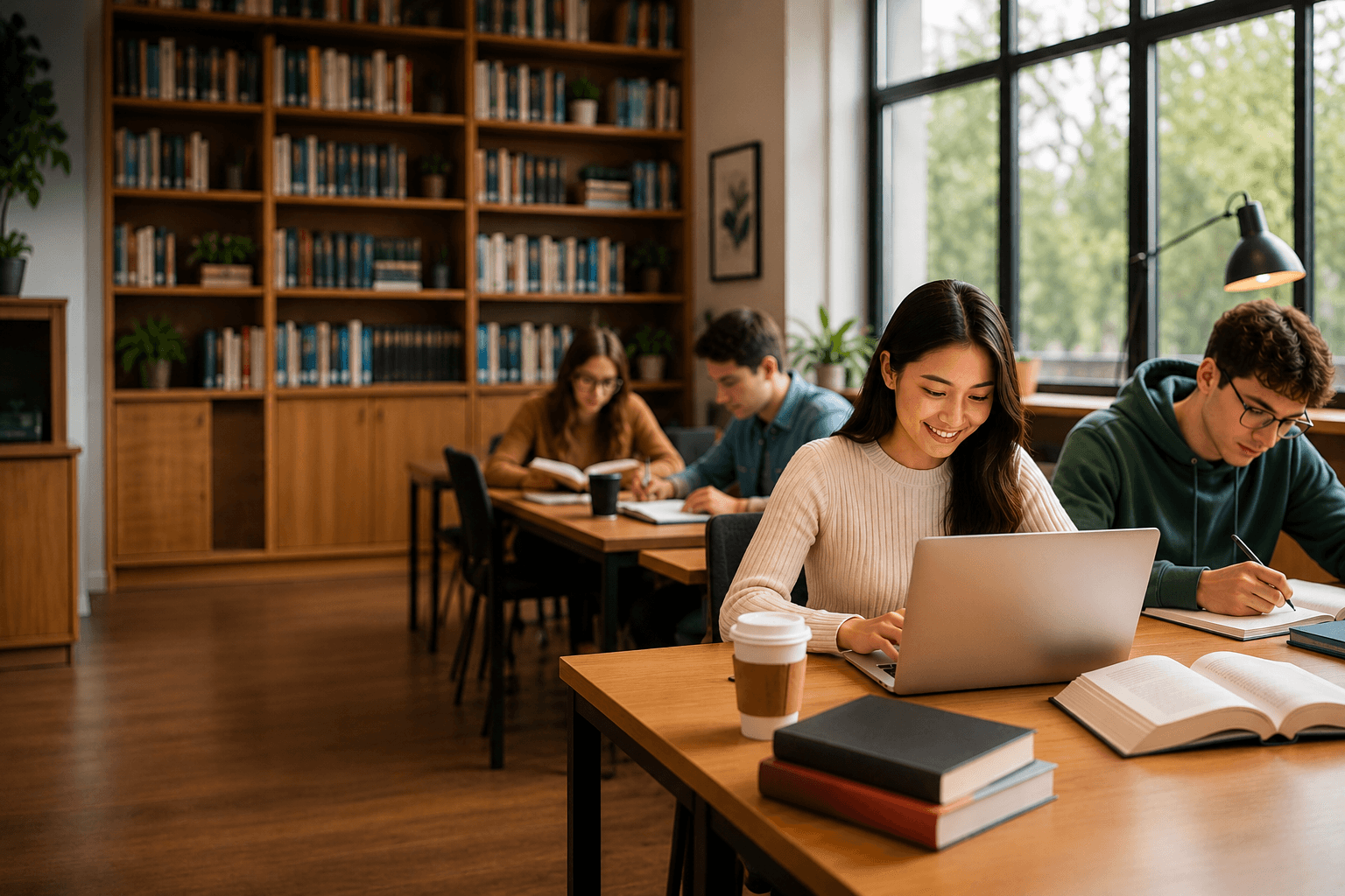 Students studying in library